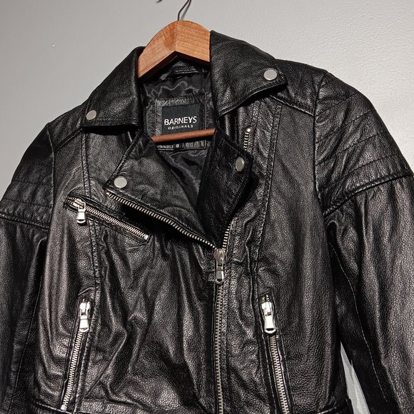 Barney's Originals Black Leather Biker Jacket (Women's Size 6/Small) - Picture 2 of 7